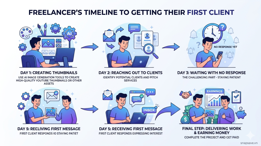 Freelancer getting first client using ChatGPT Images 2.0 workflow timeline