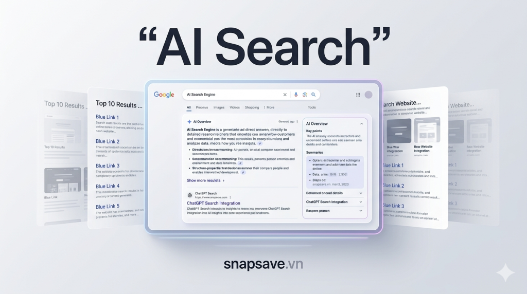 Minh họa AI Search và zero-click internet làm thay đổi Google Search truyền thống
