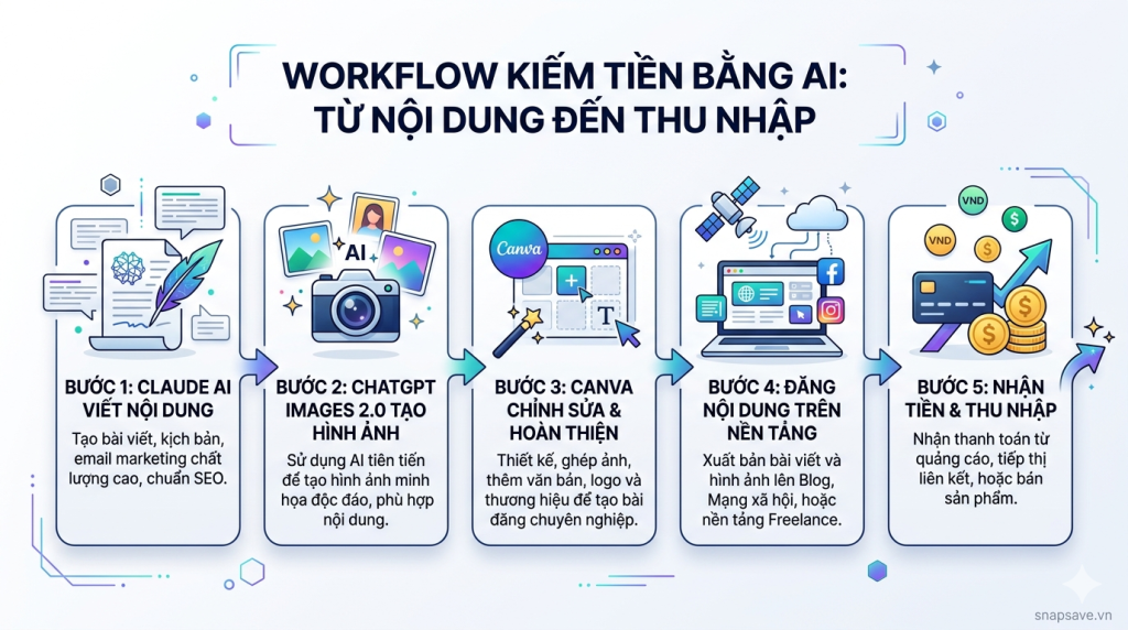 Workflow kiếm tiền bằng AI với Claude viết nội dung và ChatGPT Images tạo hình ảnh
