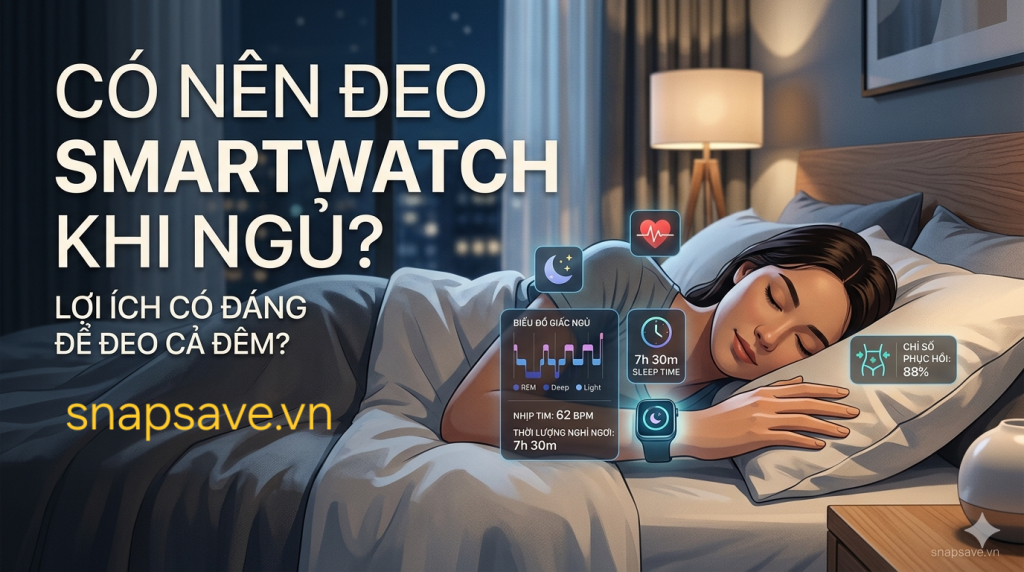 Người dùng đeo smartwatch khi ngủ để theo dõi giấc ngủ và sức khỏe ban đêm